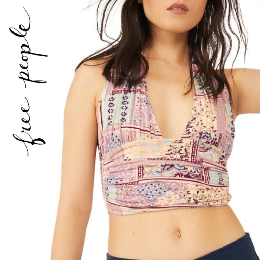 Free People Ruched Boho Cropped Halter Top